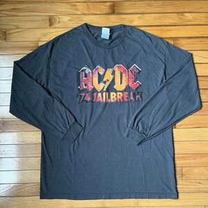 Vintage Y2K AC/DC '74 Jailbreak Longsleeve T-Shirt Men's Size XL Charcoal Gray
